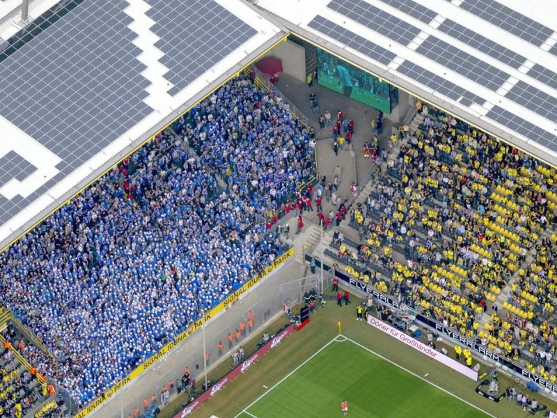 Luftbild, SignalIdunaPark, Westfalenstadion, Revierderby, 1:2, Fans, Bundesliga, Fussball,  Dortmund, Ruhrgebiet, Nordrhein-Westfalen, Deutschland, Europa