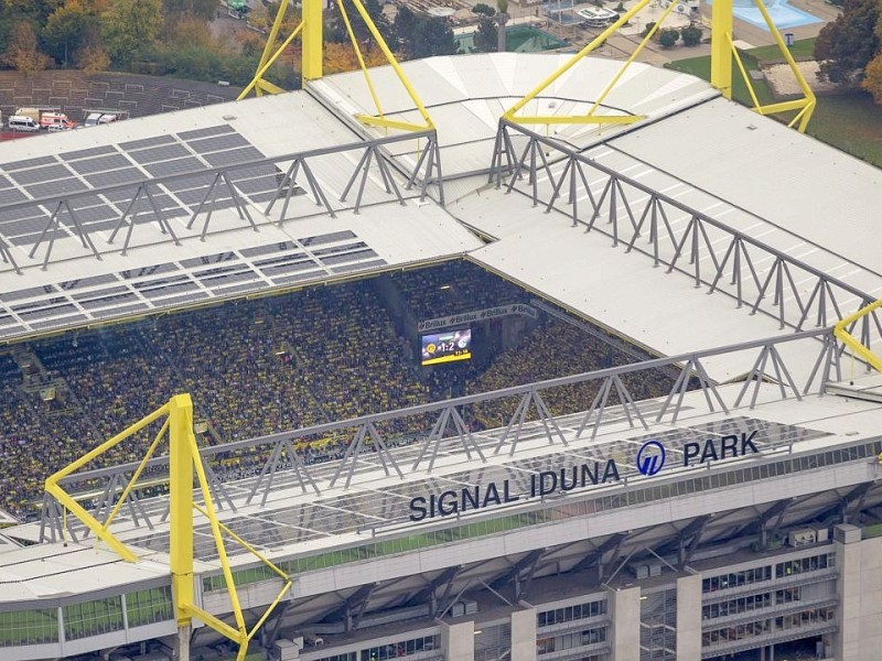 Luftbild, SignalIdunaPark, Westfalenstadion, Revierderby, 1:2, Fans, Bundesliga, Fussball,  Dortmund, Ruhrgebiet, Nordrhein-Westfalen, Deutschland, Europa