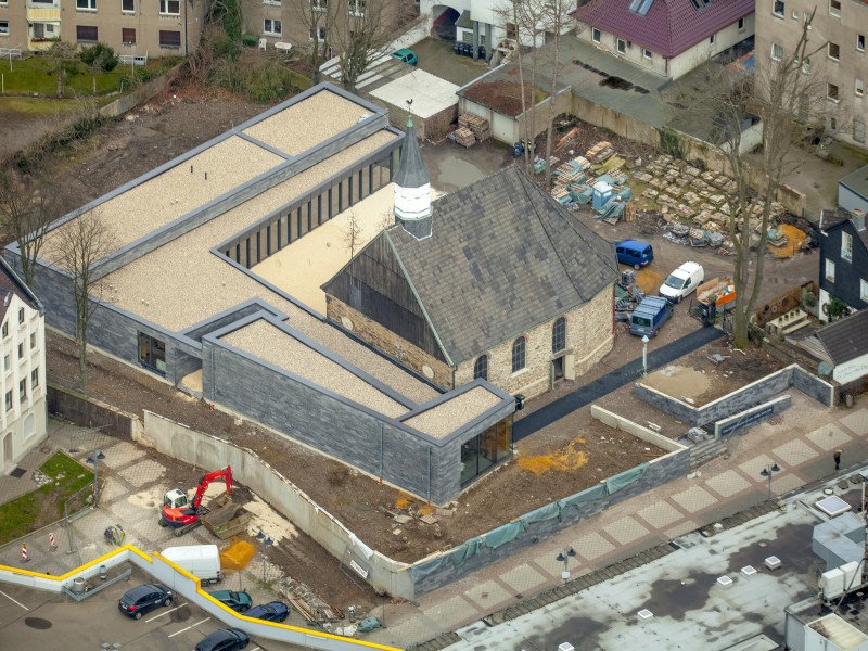 Wattenscheider Markt mit Umbau der Alten Ev. Kirche am Alten Markt, Wattenscheid,  Bochum, Ruhrgebiet, Nordrhein-Westfalen, Deutschland