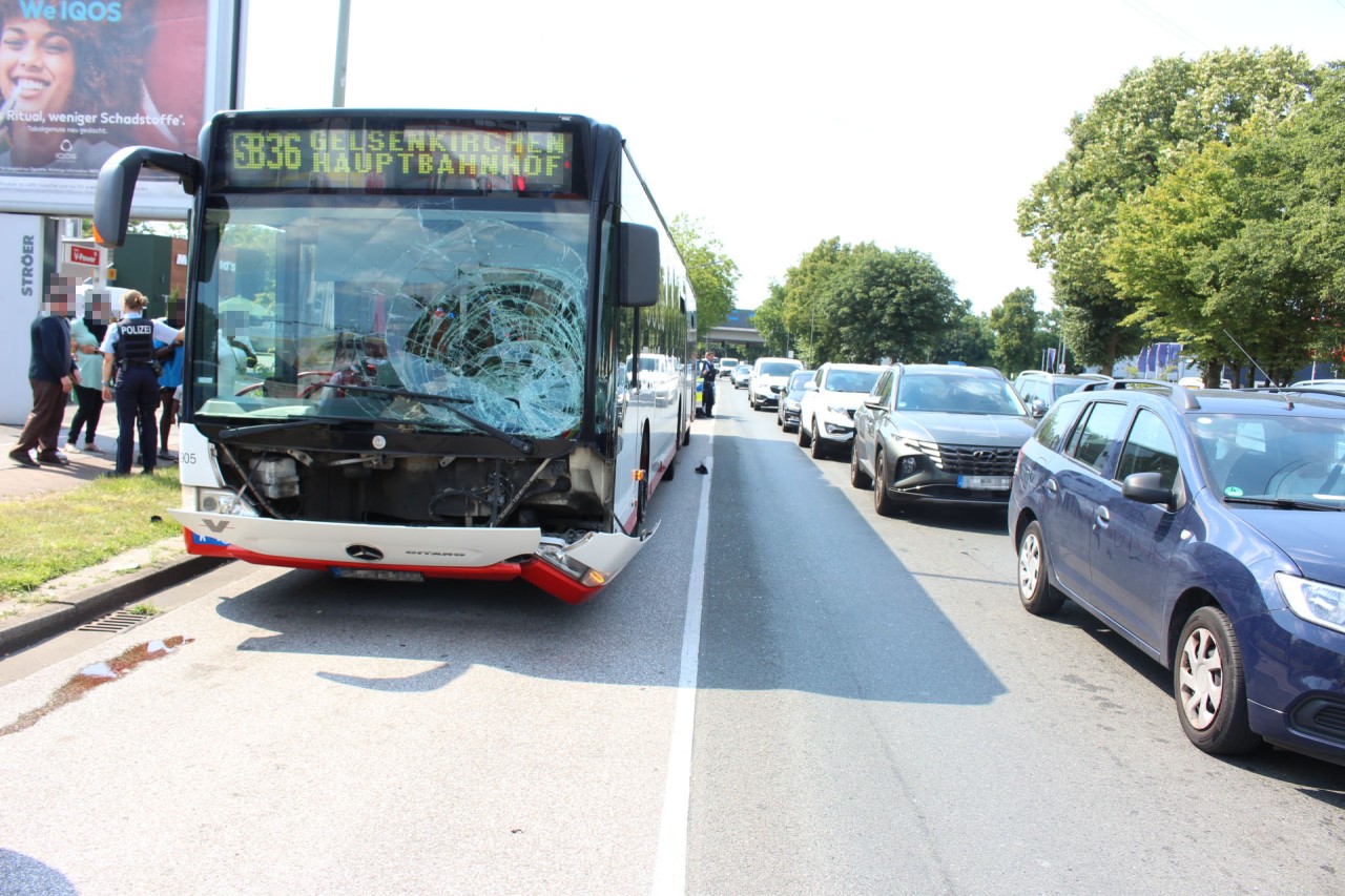 Linienbus erwischt in Gelsenkirchen einen Fußgänger. 