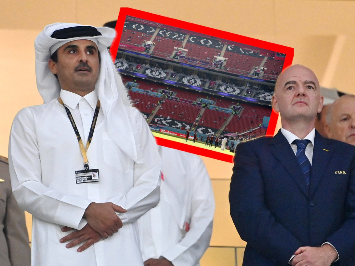Ein Scheich und Fifa-Boss Infantino schauen ein Spiel der WM 2022.