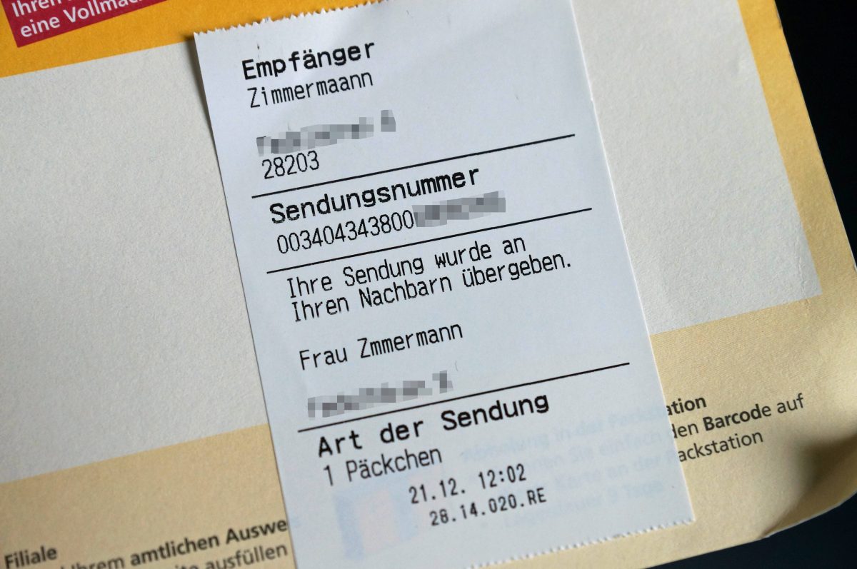 DHL-Benachrichtigungsschein über eine verpasste Sendung