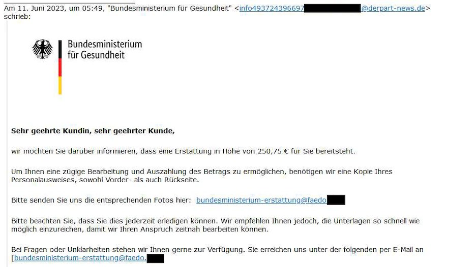 Phishing-E-Mail vom Gesundheitsministerium