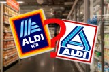 Supermarkt von innen mit verschiedenen Aldi-Logos.