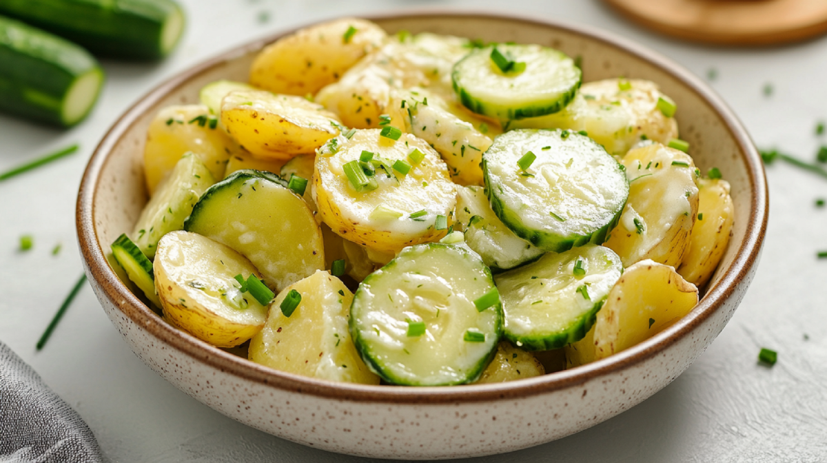 Schale mit Kartoffel-Gurken-Salat